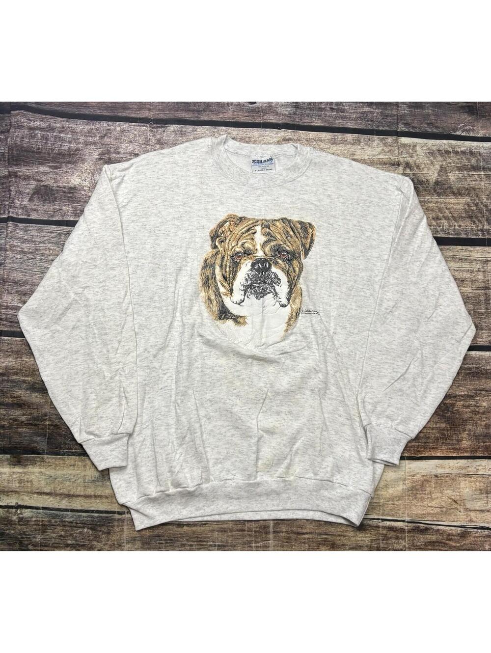 VTG Gildan Sweatshirt Mens XL Bulldog Gray Midweight Cotton Canada 1993 Sweater